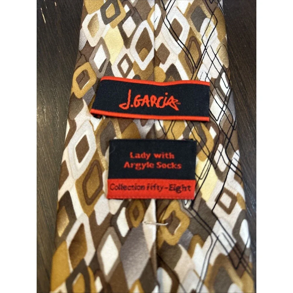 Jerry Garcia Silk Tie Mens Brown Abstract Argyle Socks Collection 58 Necktie